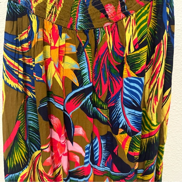 Aerie Tropical Floral Smocked Strapless Ruffle Midi Dress - Picture 6 of 10